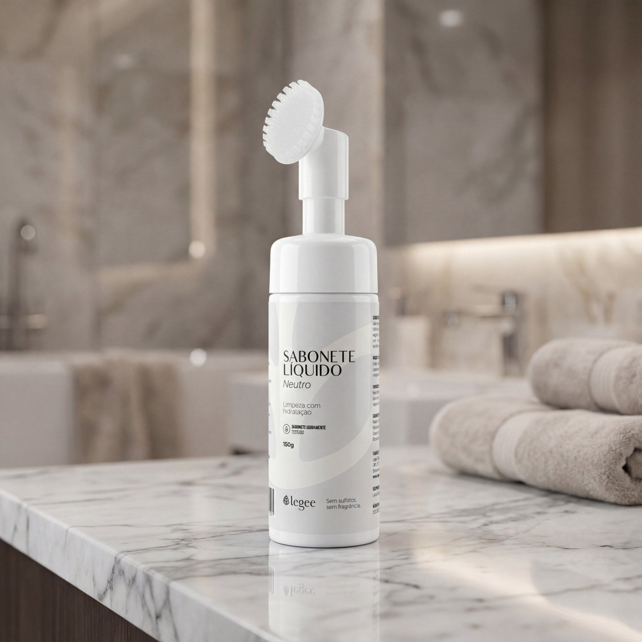 Sabonete Facial Líquido Neutro com válvula espumadora de serdas de silicone - 150g - Legee